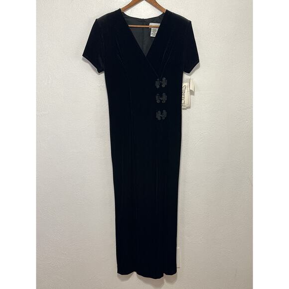 VTG NWT Deadstock Ultra Dress Velvet Maxi Asian Inspired Goth Dress 10 Black - Picture 1 of 13